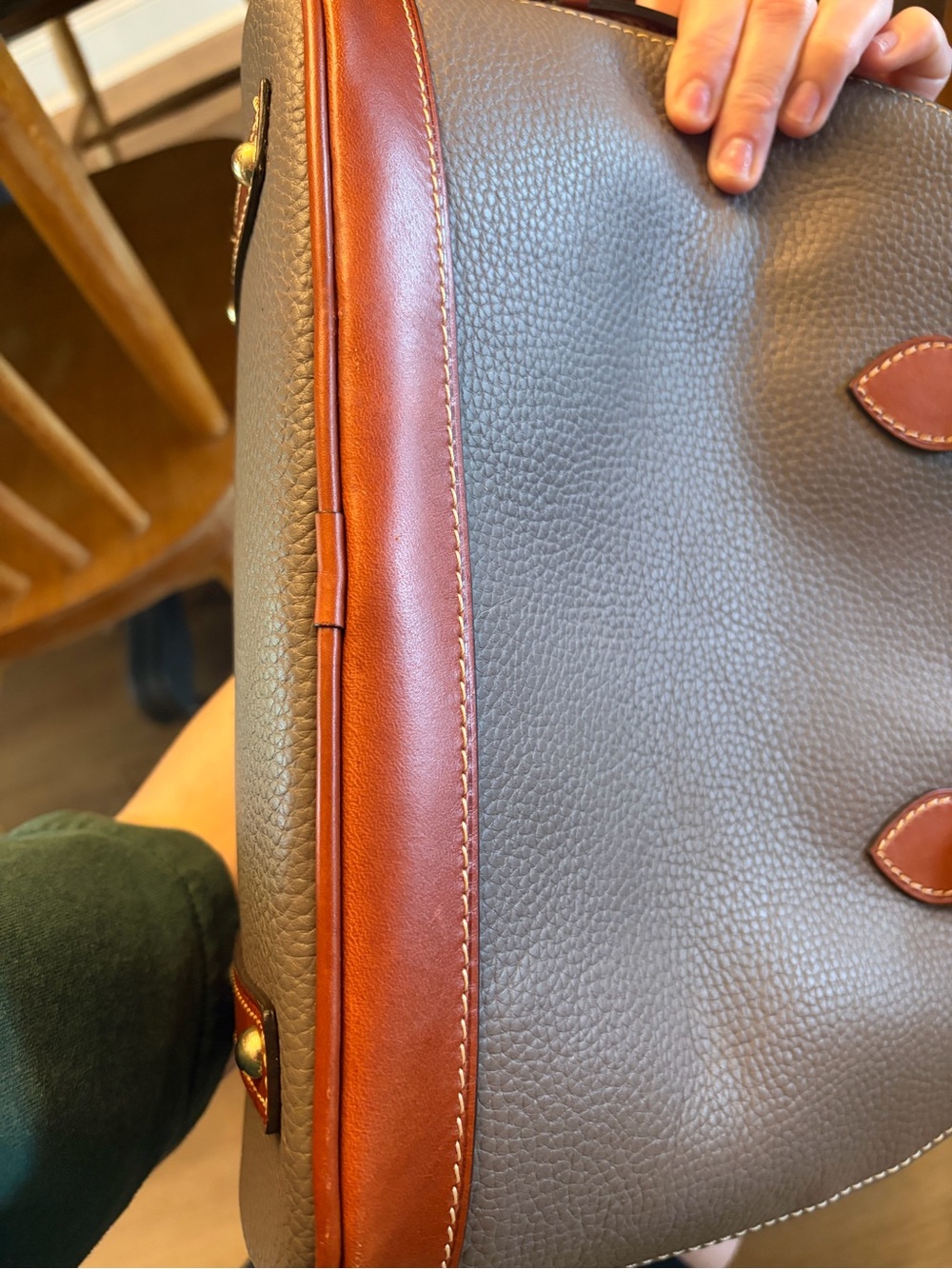 Dooney & Bourke Gray and Brown Leather Dome Satchel with Shoulder Strap - Picture 8 of 8